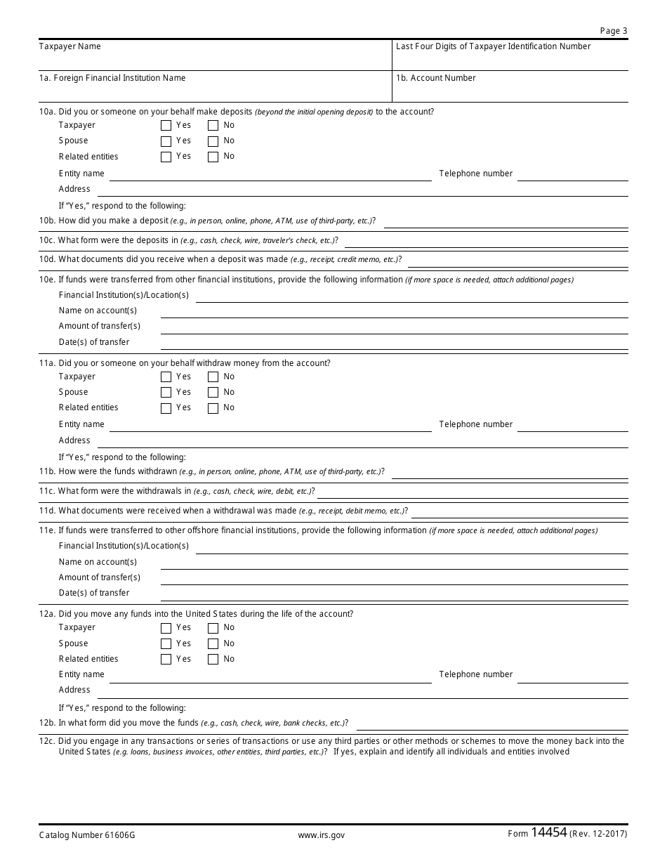 IRS Form 14454 Attachment to Offshore Voluntary Disclosure Letter, Page 3