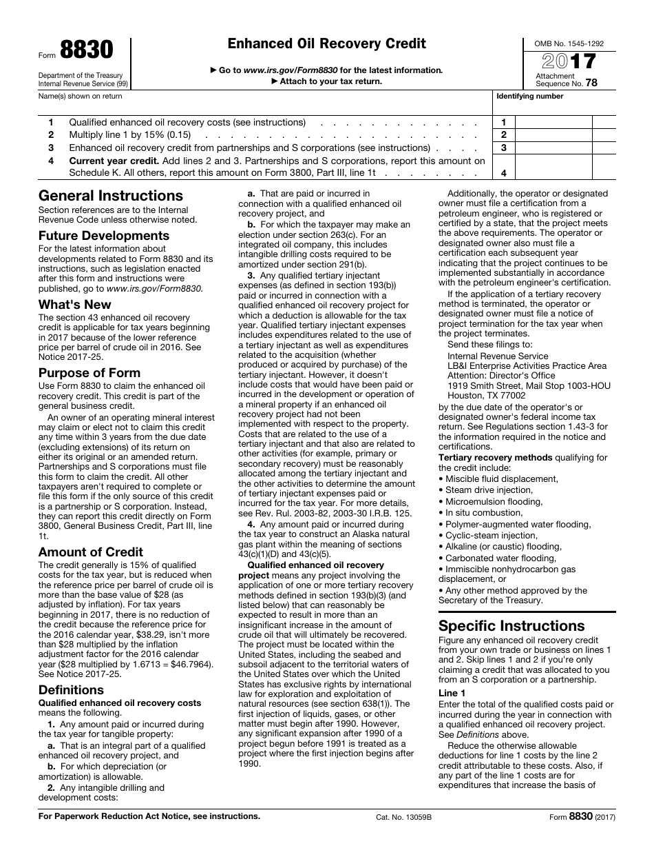 IRS Form 8830 Enhanced Oil Recovery Credit, Page 1