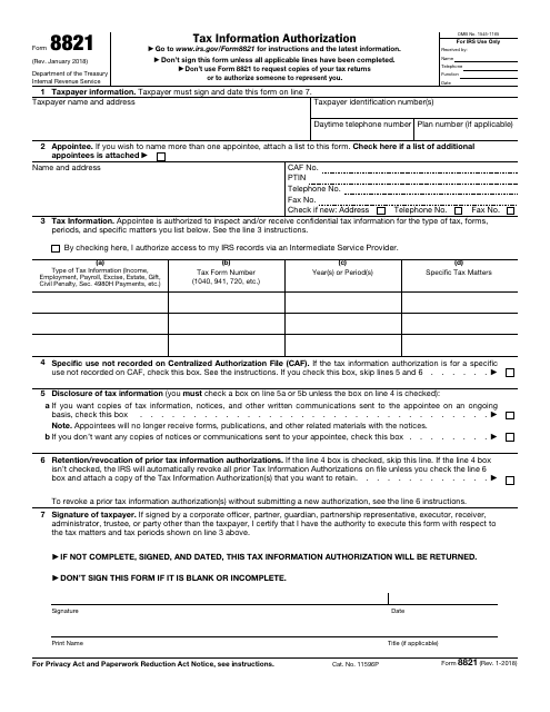 IRS Form 8821  Printable Pdf