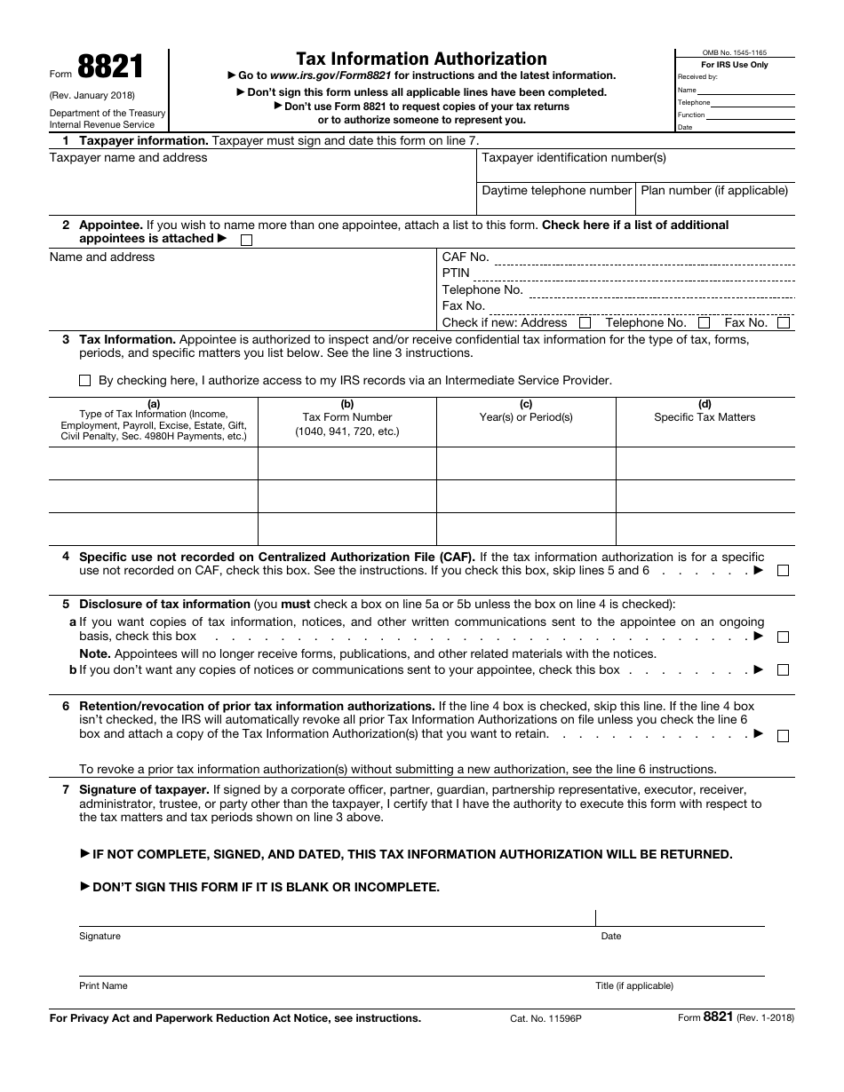 IRS Form 8821 Tax Information Authorization, Page 1
