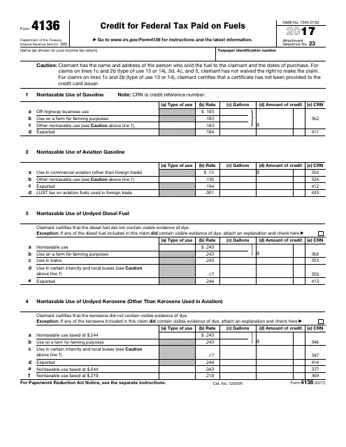 IRS Form 4136 2017 Printable Pdf