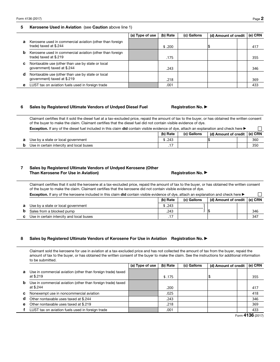 IRS Form 4136 Credit for Federal Tax Paid on Fuels, Page 2