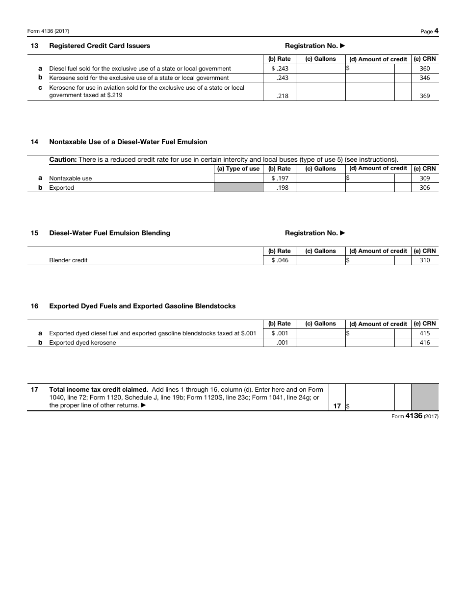 IRS Form 4136 - 2017 - Fill Out, Sign Online and Download Fillable PDF ...