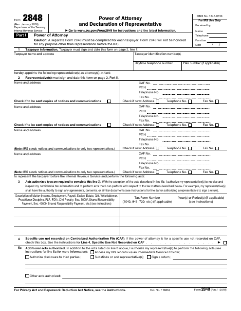 IRS Form 2848  Printable Pdf