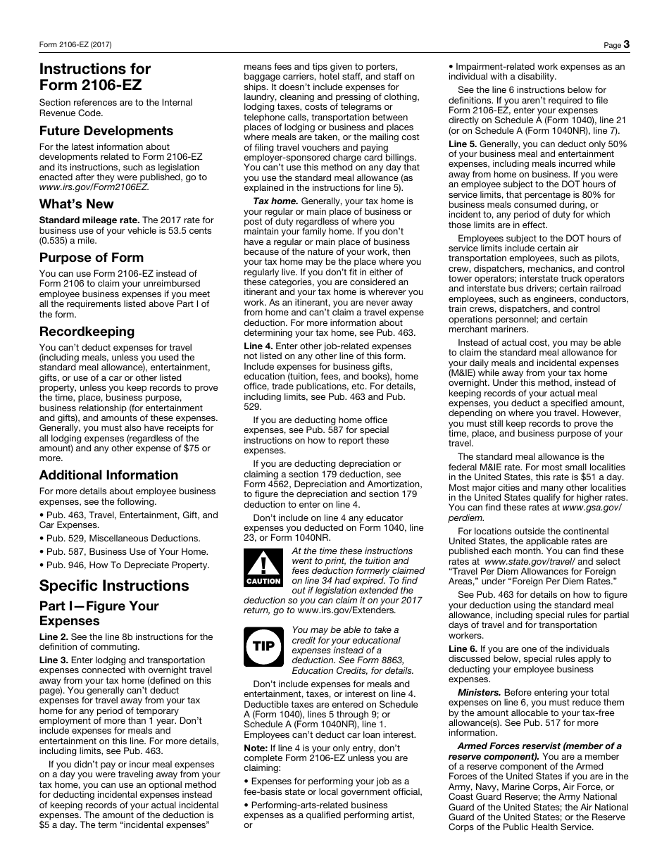 IRS Form 2106-EZ Unreimbursed Employee Business Expenses, Page 3