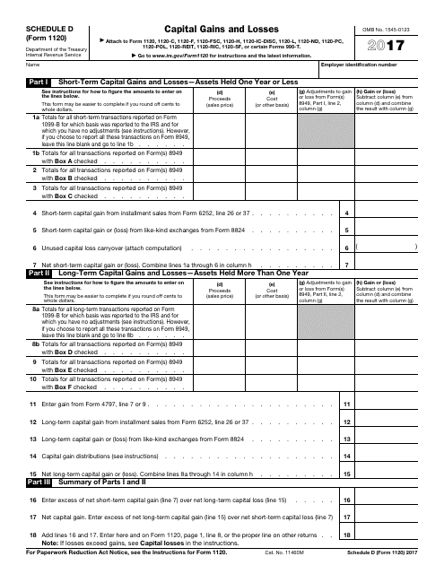 IRS Form 1120 Schedule D 2017 Printable Pdf