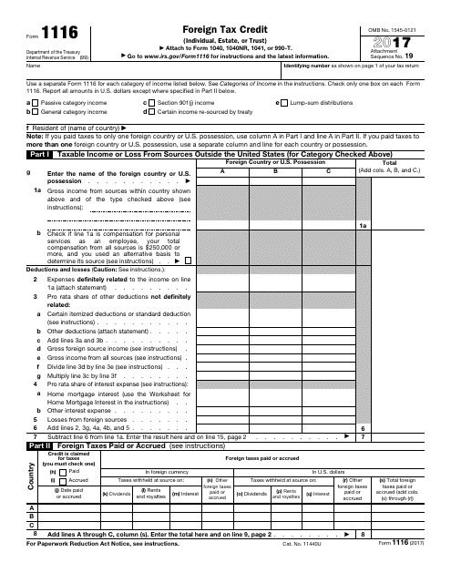 IRS Form 1116 2017 Printable Pdf
