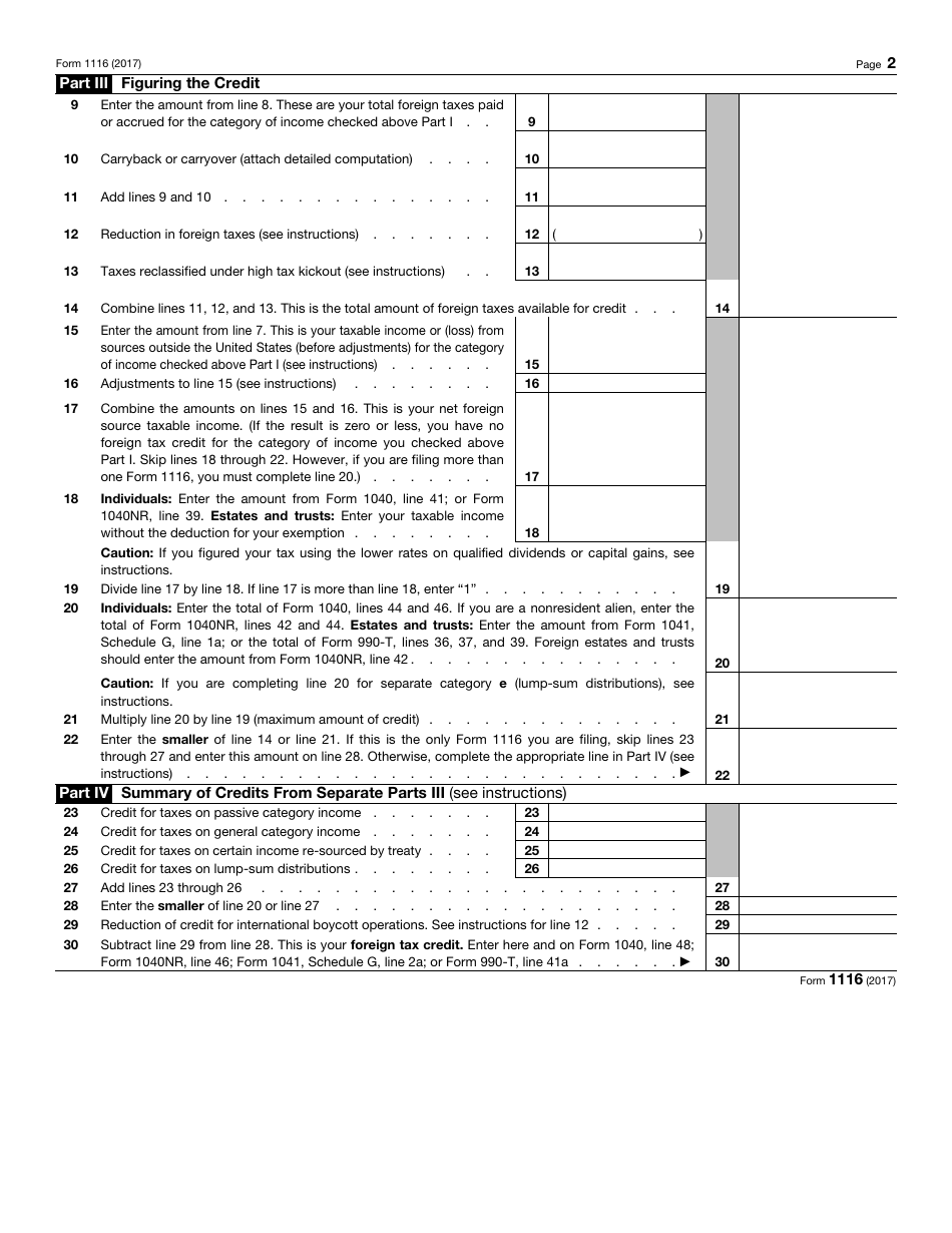IRS Form 1116 Foreign Tax Credit (Individual, Estate, or Trust), Page 2