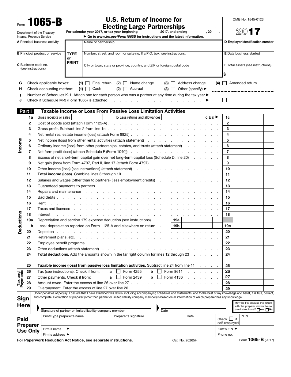 IRS Form 1065-B U.S. Return of Income for Electing Large Partnerships, Page 1