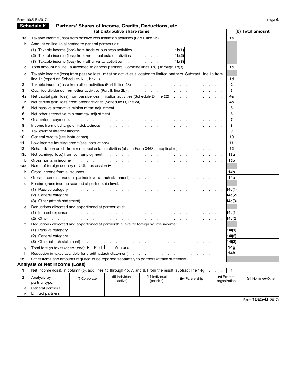 IRS Form 1065-B - 2017 - Fill Out, Sign Online and Download Fillable ...