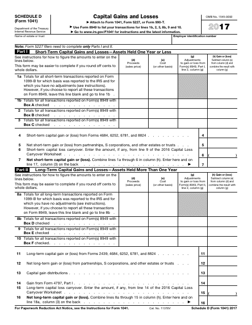 IRS Form 1041 Schedule D - 2017 - Fill Out, Sign Online and Download ...