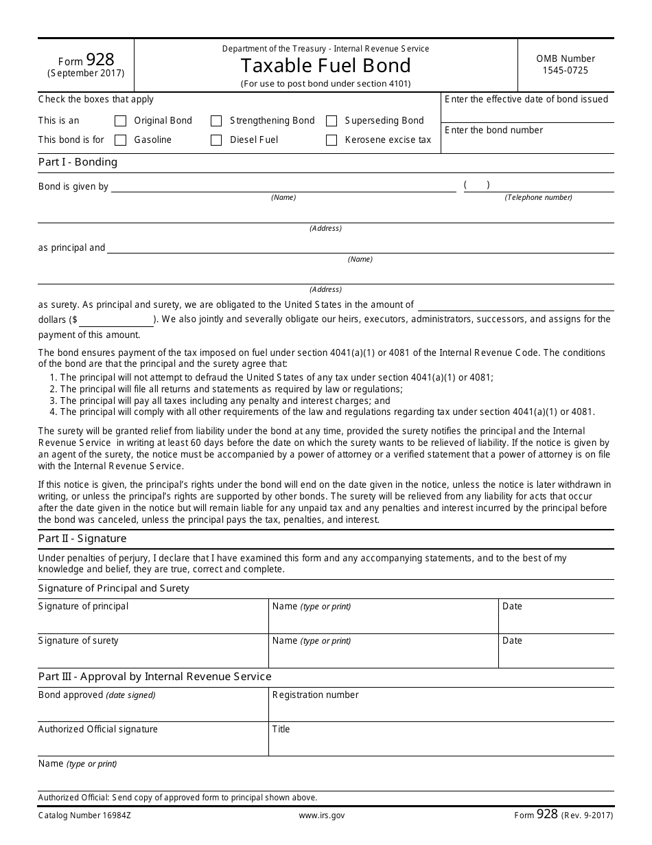 IRS Form 928 Taxable Fuel Bond, Page 1