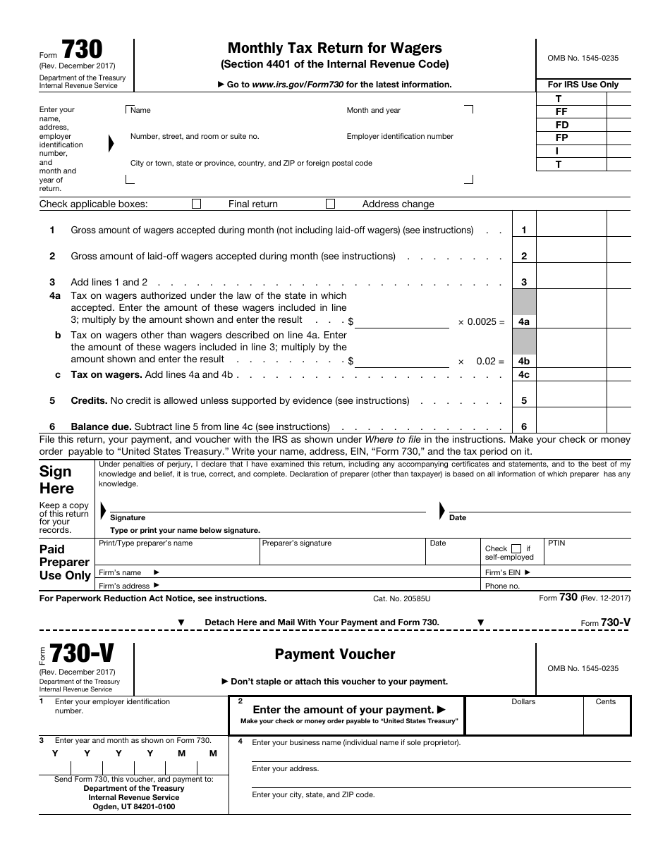 IRS Form 730 Monthly Tax Return for Wagers, Page 1