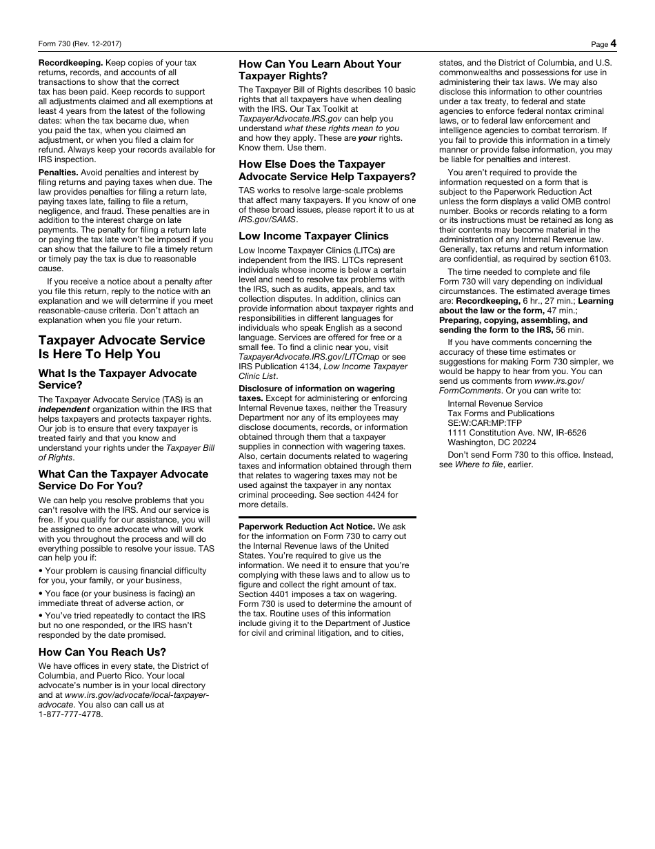 IRS Form 730 Monthly Tax Return for Wagers, Page 4