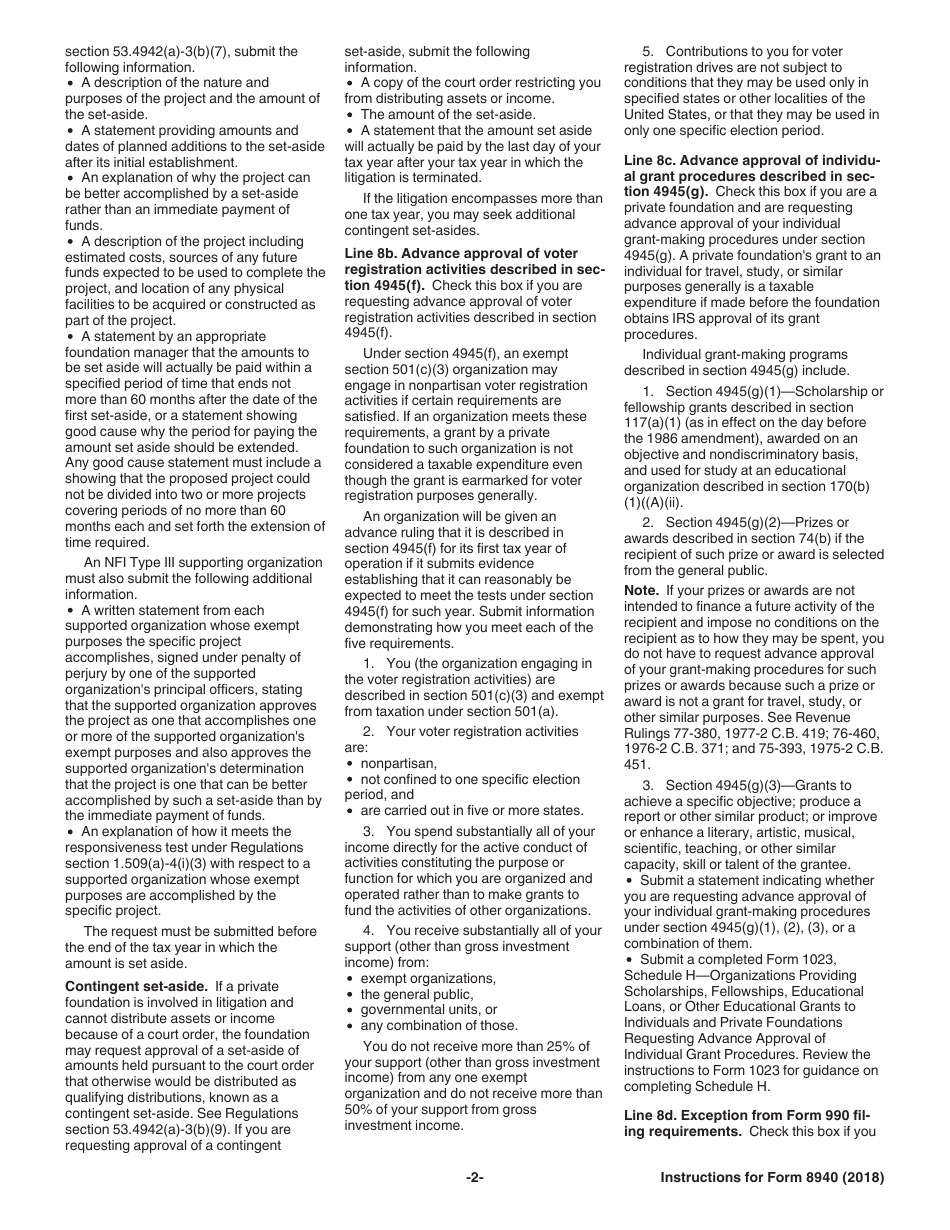 Instructions for IRS Form 8940 Request for Miscellaneous Determination Under Section 507, 509(A), 4940, 4942, 4945, and 6033 of the Internal Revenue Code, Page 2