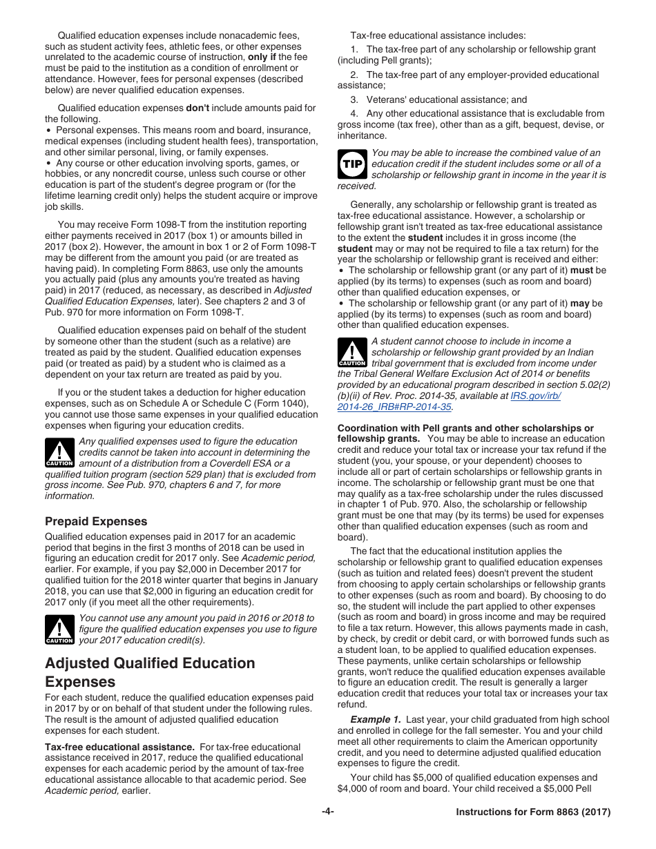 Instructions for IRS Form 8863 Education Credits (American Opportunity and Lifetime Learning Credits), Page 4