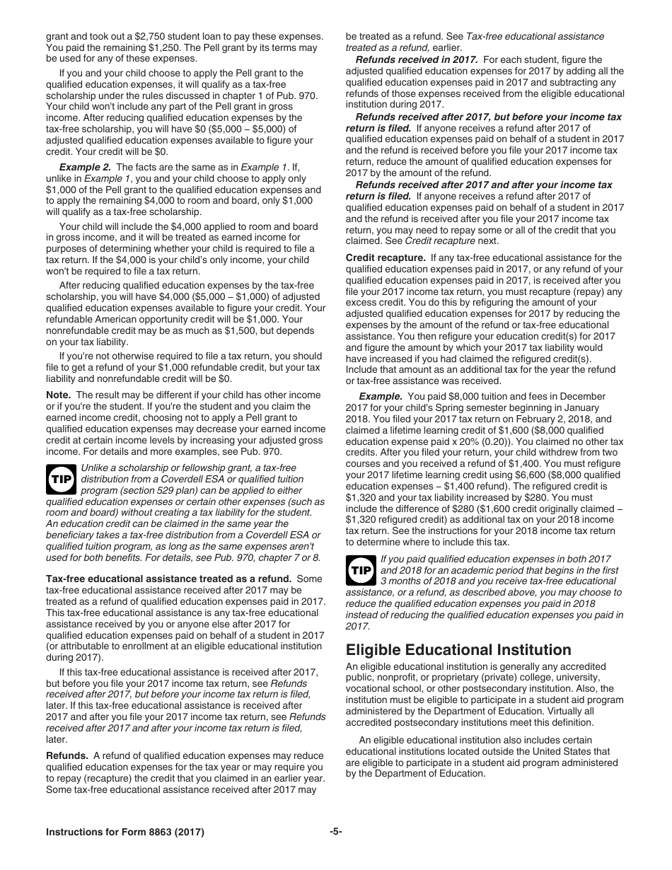 Instructions for IRS Form 8863 Education Credits (American Opportunity and Lifetime Learning Credits), Page 5