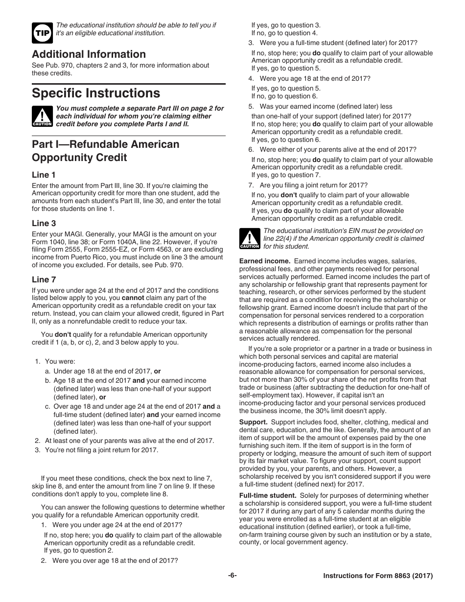 Instructions for IRS Form 8863 Education Credits (American Opportunity and Lifetime Learning Credits), Page 6