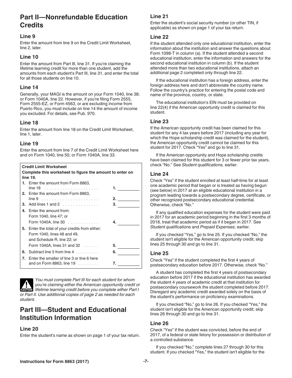 Instructions for IRS Form 8863 Education Credits (American Opportunity and Lifetime Learning Credits), Page 7