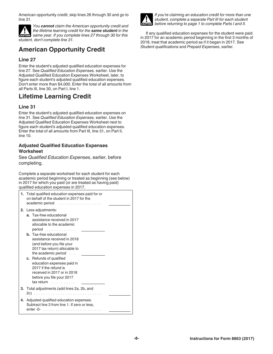 Instructions for IRS Form 8863 Education Credits (American Opportunity and Lifetime Learning Credits), Page 8