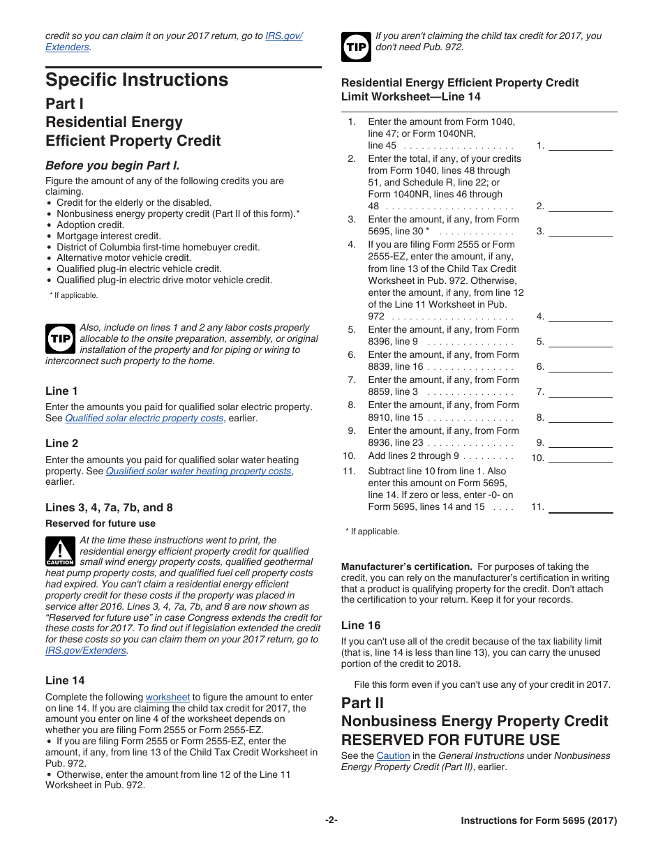 Download Instructions for IRS Form 5695 Residential Energy Credit PDF