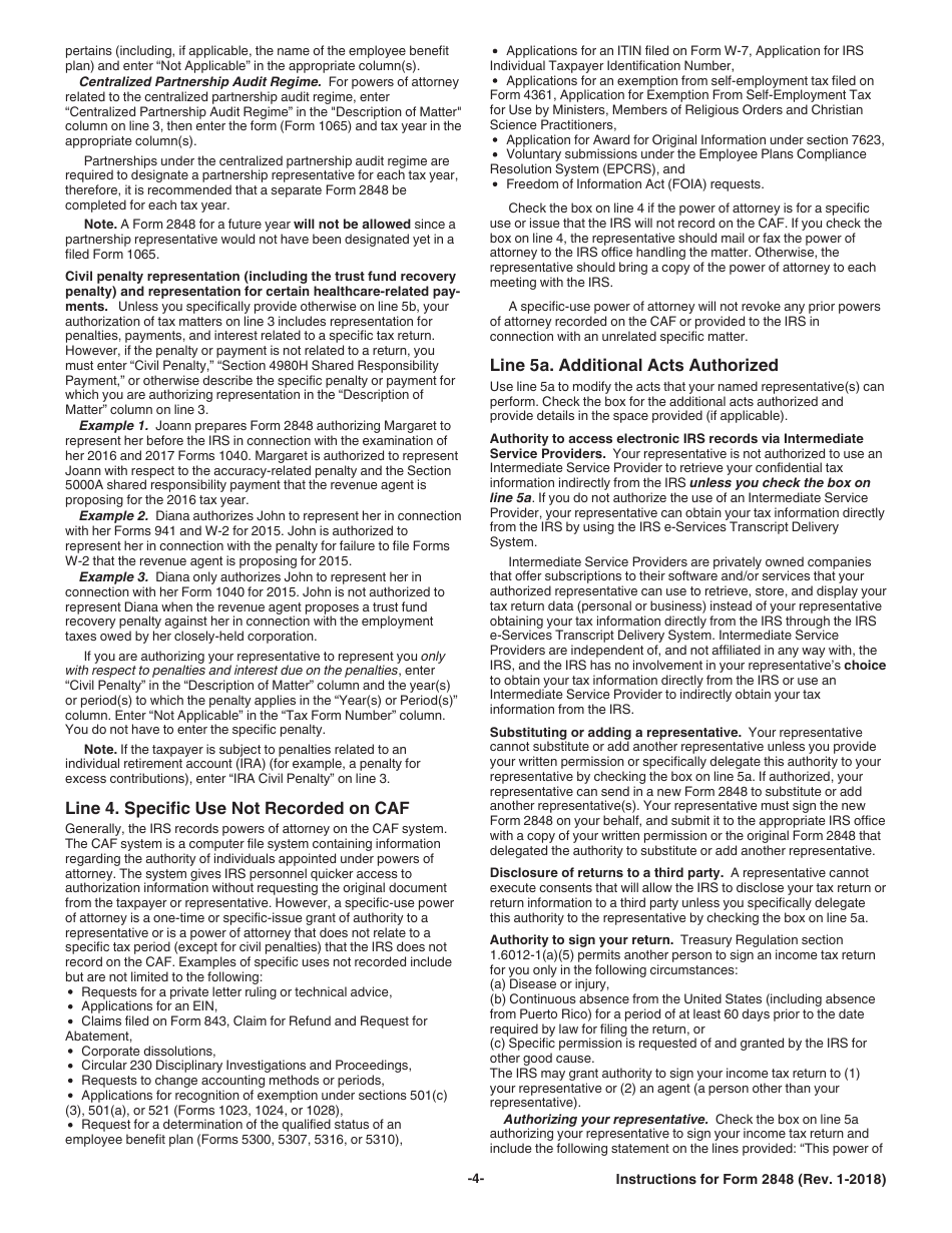Instructions for IRS Form 2848 Power of Attorney and Declaration of Representative, Page 4