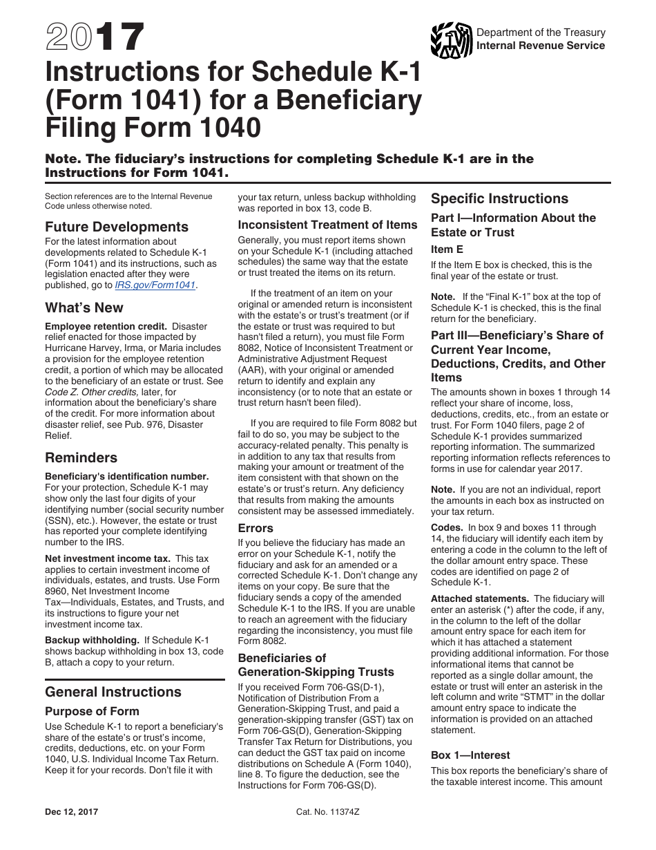 Instructions for IRS Form 1041 Schedule K-1 Beneficiarys Share of Income, Deductions, Credits, Etc., Page 1