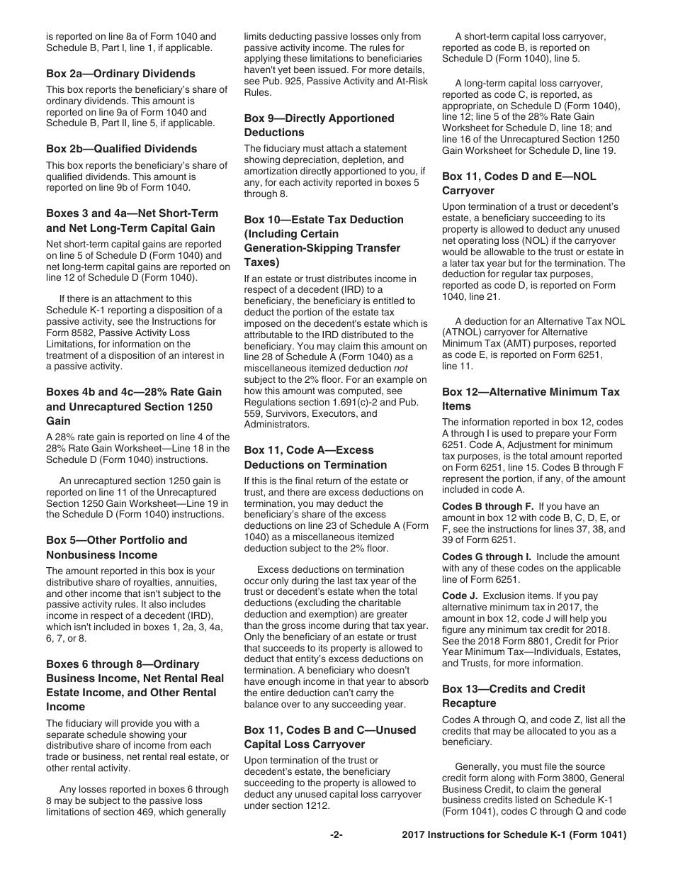 Instructions for IRS Form 1041 Schedule K-1 Beneficiarys Share of Income, Deductions, Credits, Etc., Page 2