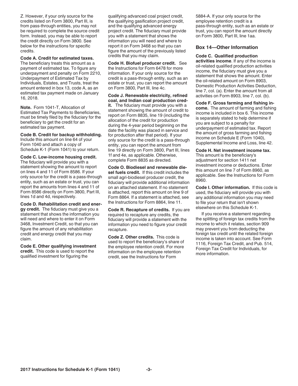 Instructions for IRS Form 1041 Schedule K-1 Beneficiarys Share of Income, Deductions, Credits, Etc., Page 3