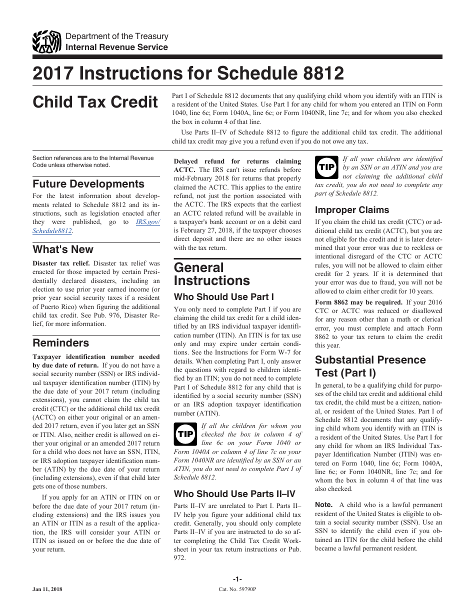 Instructions for IRS Form 1040 Schedule 8812 Child Tax Credit, Page 1