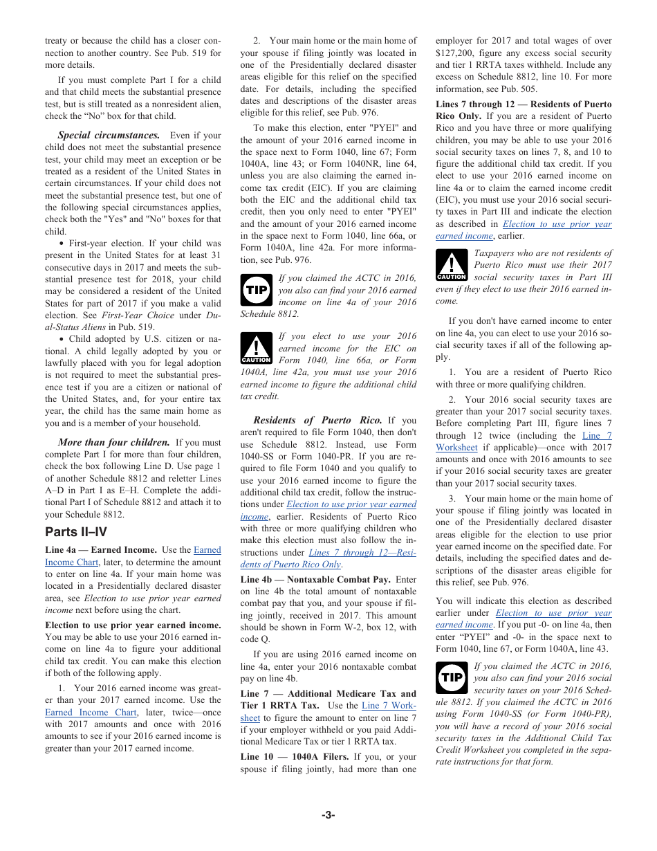 Instructions for IRS Form 1040 Schedule 8812 Child Tax Credit, Page 3