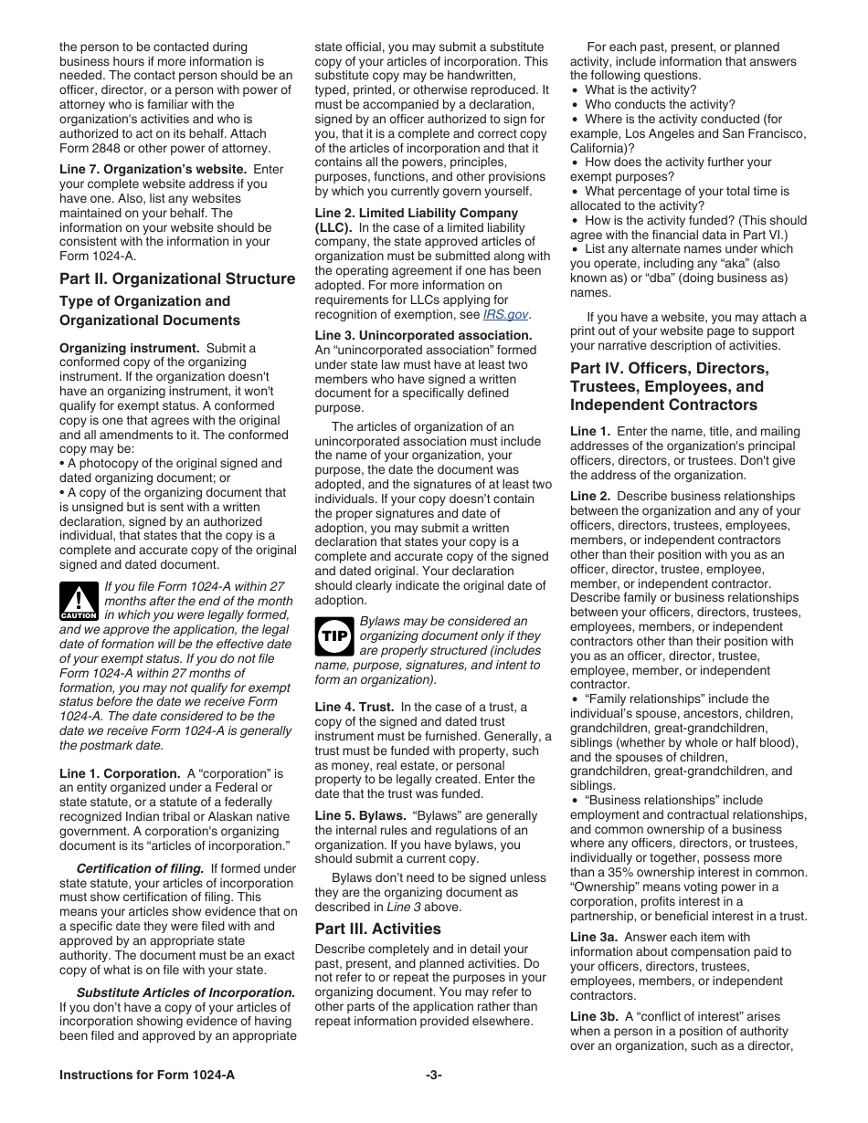 Instructions for IRS Form 1024-A Application for Recognition of Exemption Under Section 501(C)(4) of the Internal Revenue Code, Page 3