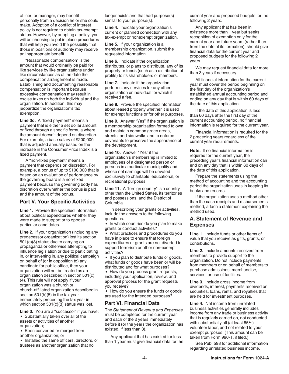 Instructions for IRS Form 1024-A Application for Recognition of Exemption Under Section 501(C)(4) of the Internal Revenue Code, Page 4