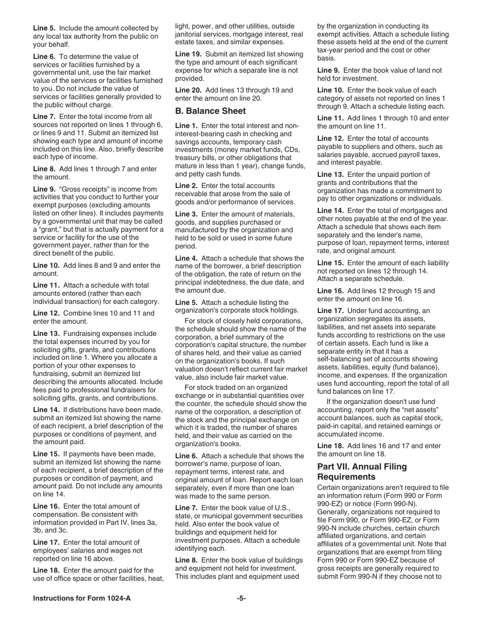 Instructions for IRS Form 1024-A Application for Recognition of Exemption Under Section 501(C)(4) of the Internal Revenue Code, Page 5