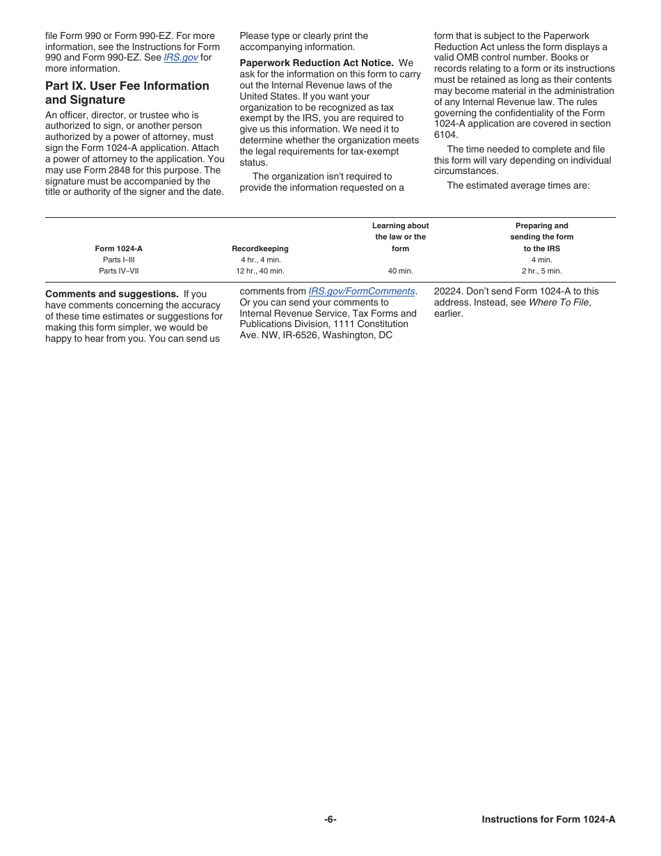 Instructions for IRS Form 1024-A Application for Recognition of Exemption Under Section 501(C)(4) of the Internal Revenue Code, Page 6