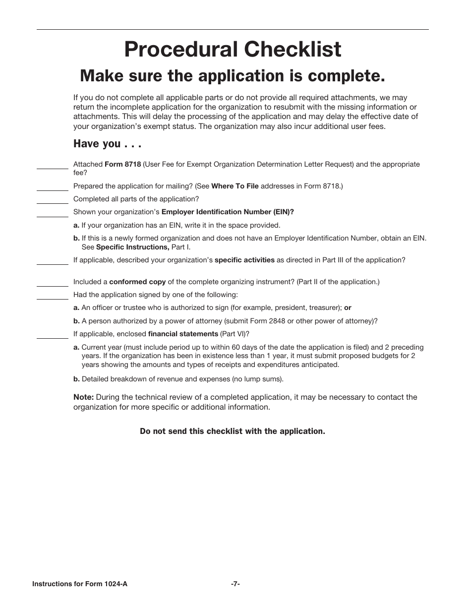 Instructions for IRS Form 1024-A Application for Recognition of Exemption Under Section 501(C)(4) of the Internal Revenue Code, Page 7