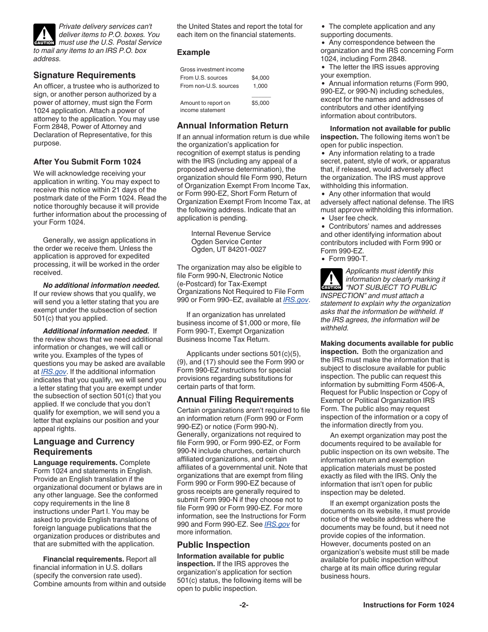 Instructions for IRS Form 1024 Application for Recognition of Exemption Under Section 501(A), Page 2