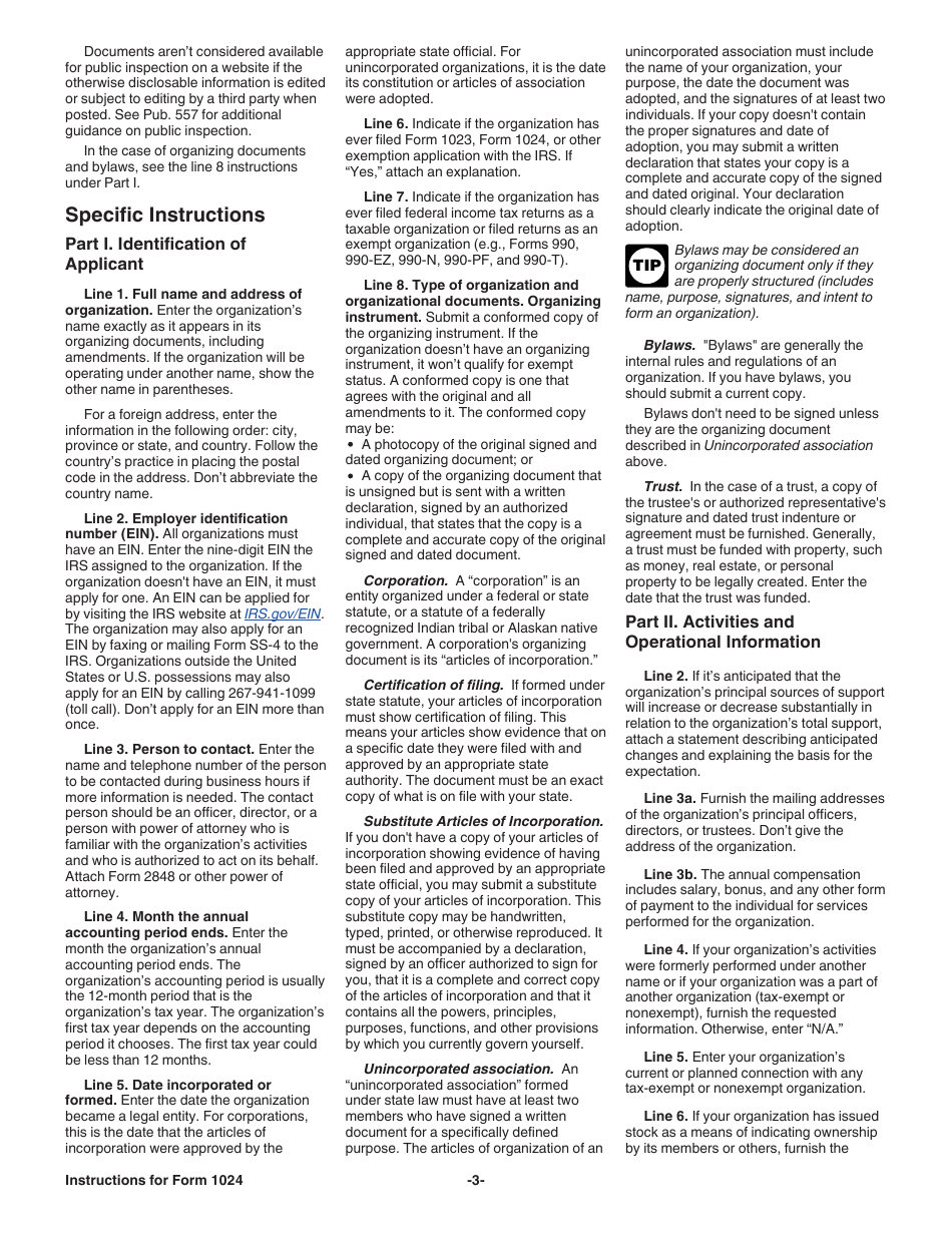 Instructions for IRS Form 1024 Application for Recognition of Exemption Under Section 501(A), Page 3
