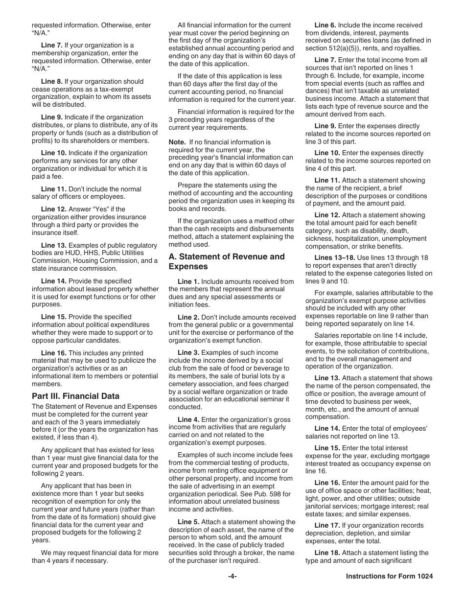 Instructions for IRS Form 1024 Application for Recognition of Exemption Under Section 501(A), Page 4