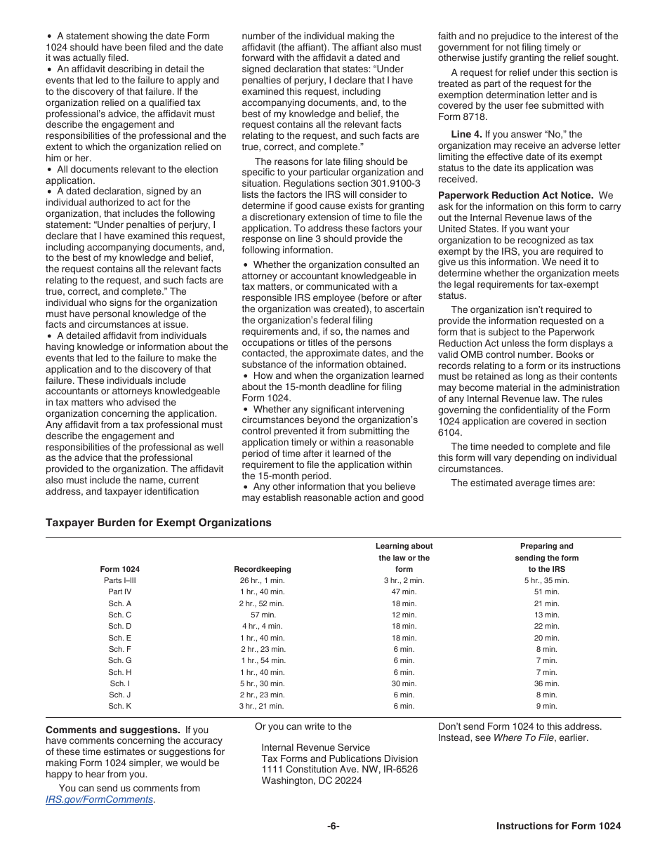 Instructions for IRS Form 1024 Application for Recognition of Exemption Under Section 501(A), Page 6