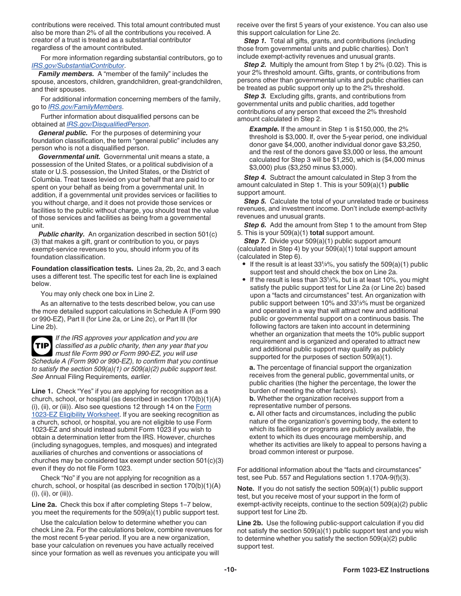 Instructions for IRS Form 1023-EZ Streamlined Application for Recognition of Exemption Under Section 501(C)(3) of the Internal Revenue Code, Page 10