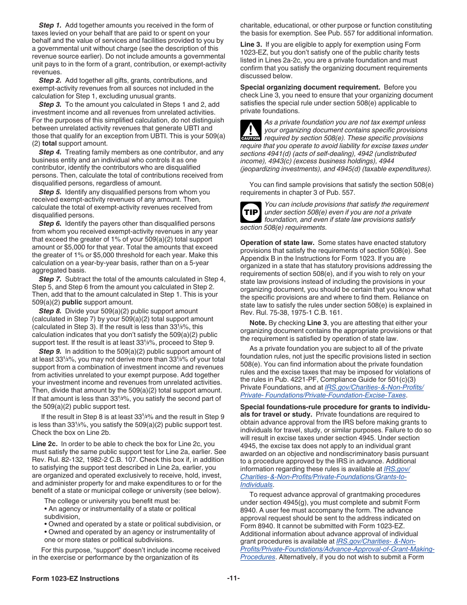 Instructions for IRS Form 1023-EZ Streamlined Application for Recognition of Exemption Under Section 501(C)(3) of the Internal Revenue Code, Page 11