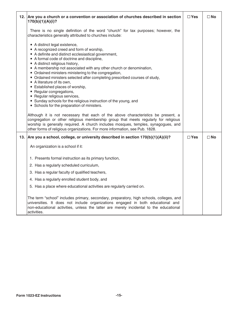 Instructions for IRS Form 1023-EZ Streamlined Application for Recognition of Exemption Under Section 501(C)(3) of the Internal Revenue Code, Page 15