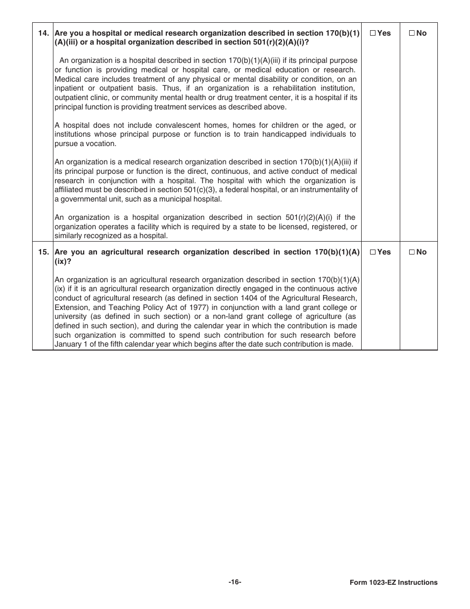 Instructions for IRS Form 1023-EZ Streamlined Application for Recognition of Exemption Under Section 501(C)(3) of the Internal Revenue Code, Page 16