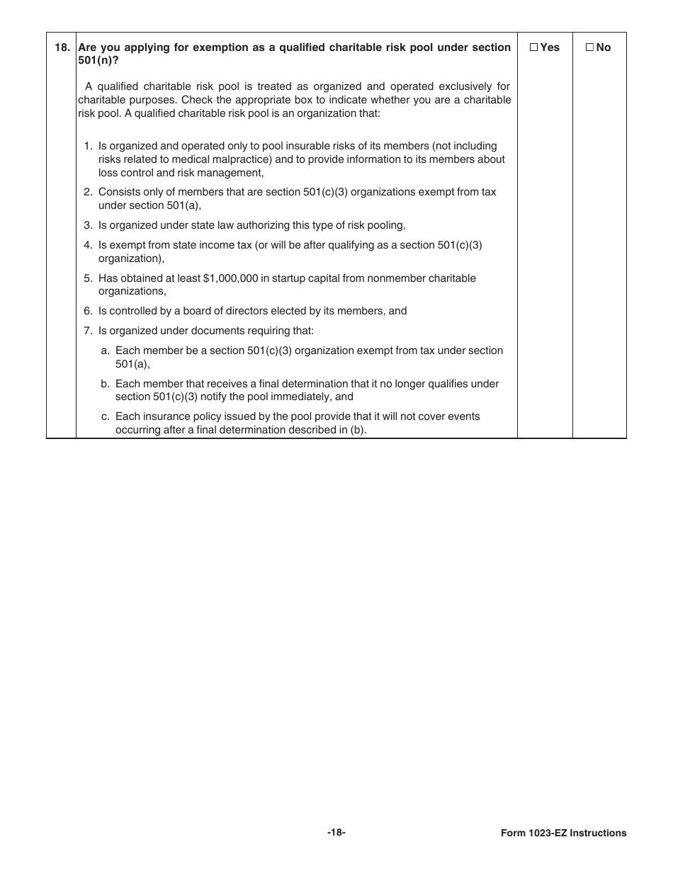 Instructions for IRS Form 1023-EZ Streamlined Application for Recognition of Exemption Under Section 501(C)(3) of the Internal Revenue Code, Page 18