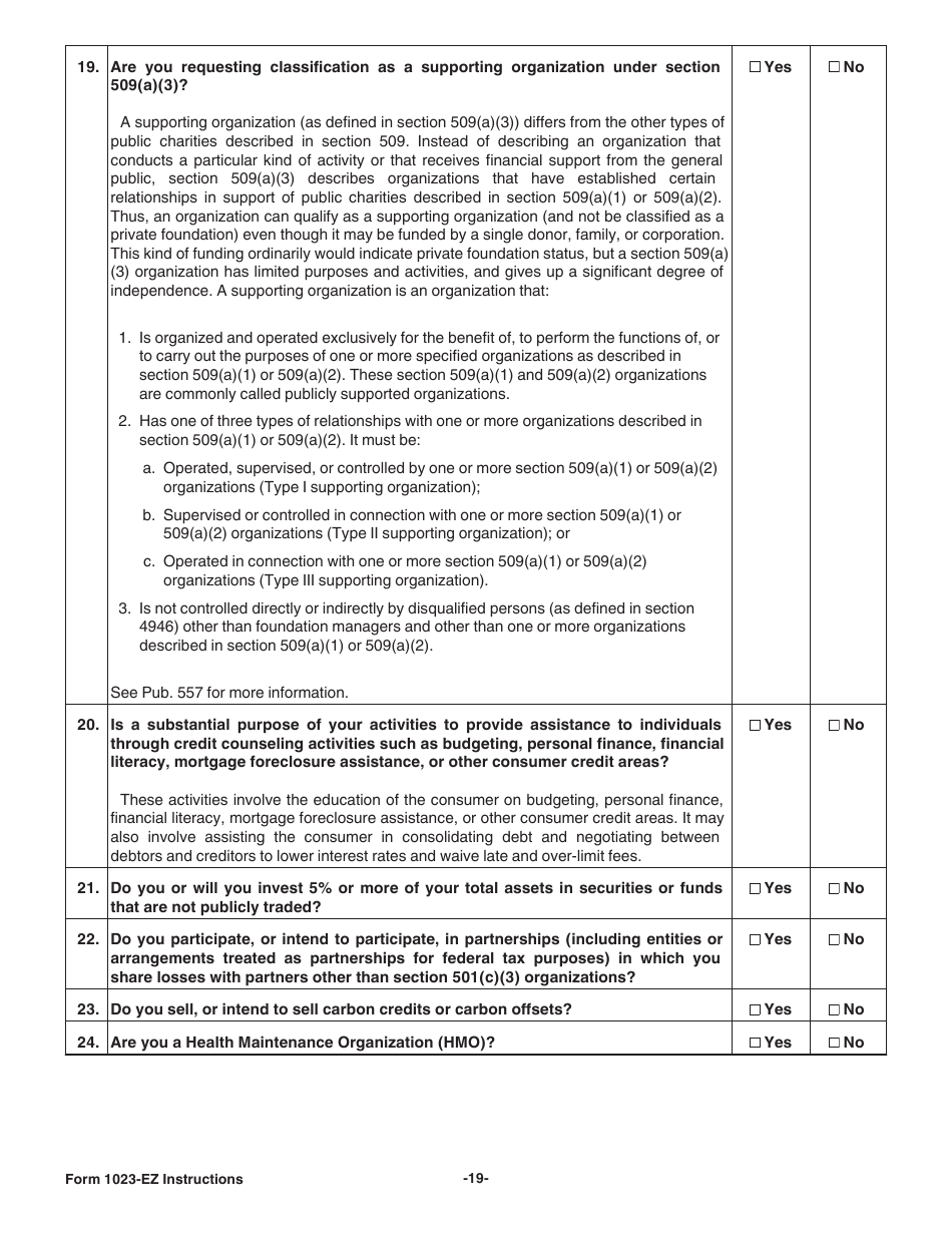 Instructions for IRS Form 1023-EZ Streamlined Application for Recognition of Exemption Under Section 501(C)(3) of the Internal Revenue Code, Page 19