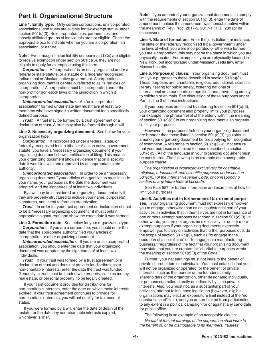 Instructions for IRS Form 1023-EZ Streamlined Application for Recognition of Exemption Under Section 501(C)(3) of the Internal Revenue Code, Page 4