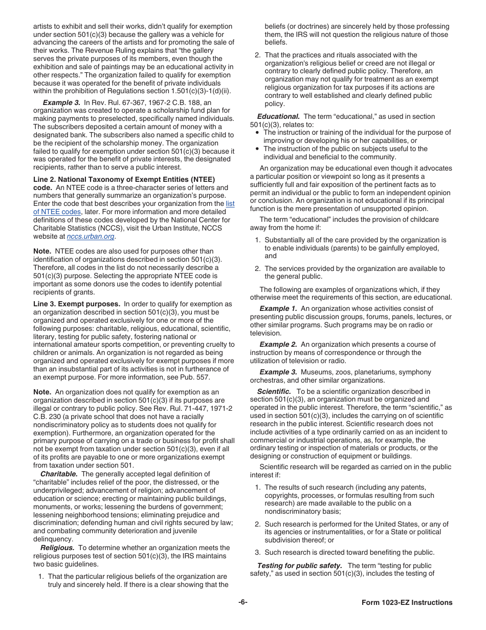 Instructions for IRS Form 1023-EZ Streamlined Application for Recognition of Exemption Under Section 501(C)(3) of the Internal Revenue Code, Page 6