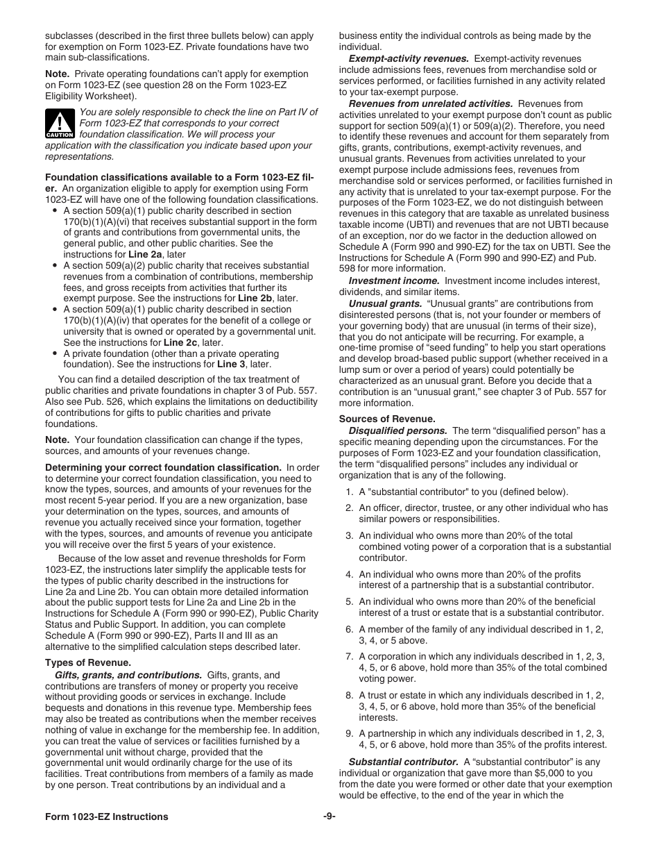 Instructions for IRS Form 1023-EZ Streamlined Application for Recognition of Exemption Under Section 501(C)(3) of the Internal Revenue Code, Page 9