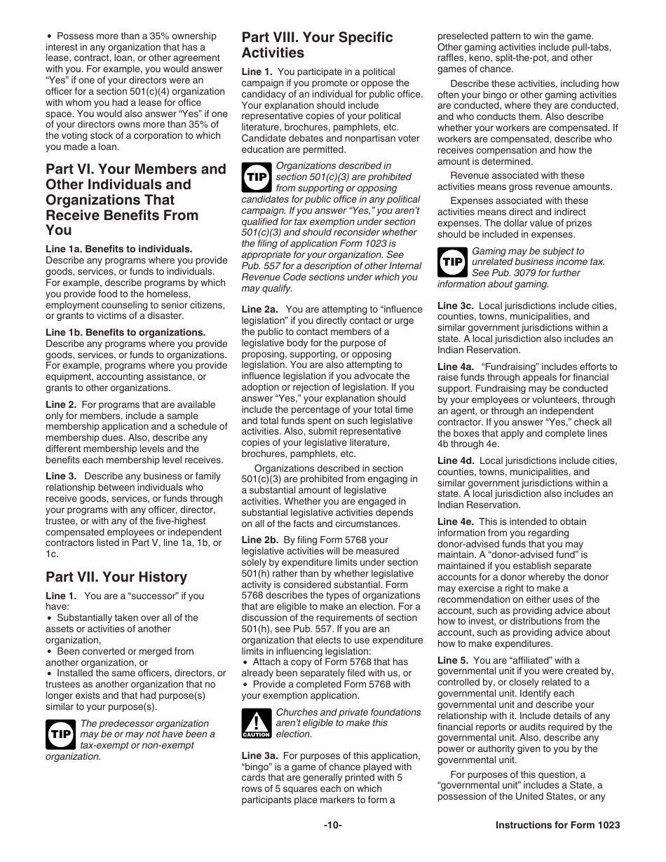 Instructions for IRS Form 1023 Application for Recognition of Exemption Under Section 501(C)(3) of the Internal Revenue Code, Page 10